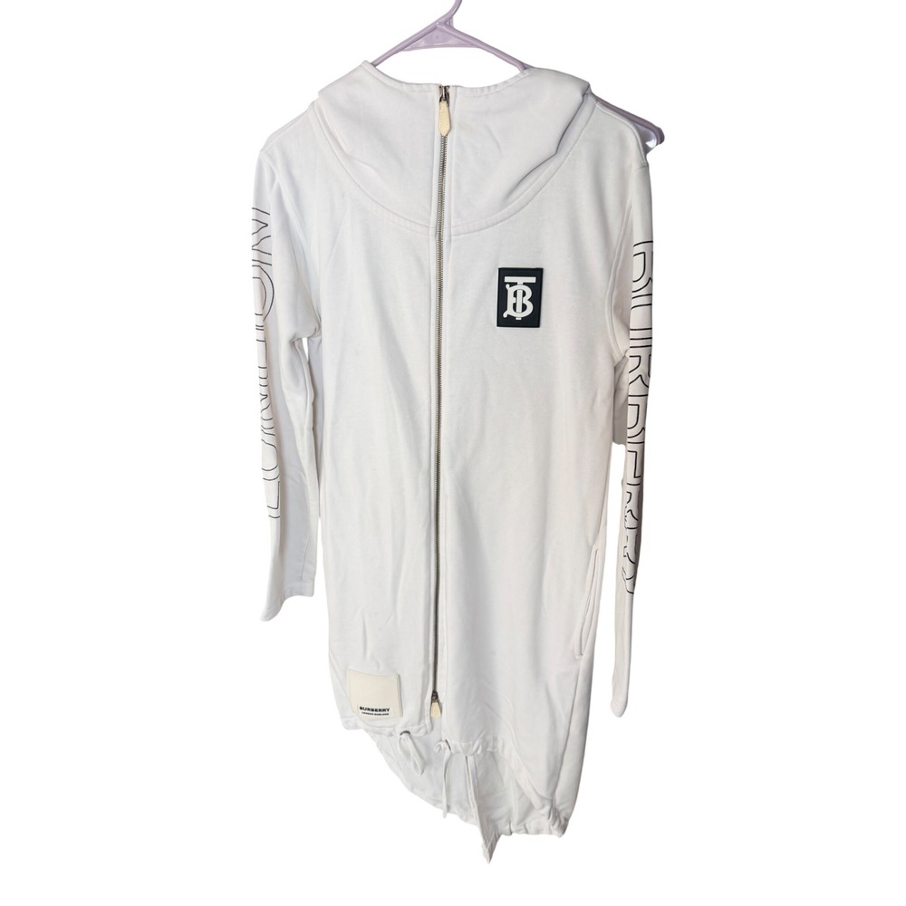 Burberry TB Logo Zip Up Hoodie Dress White London England Size M